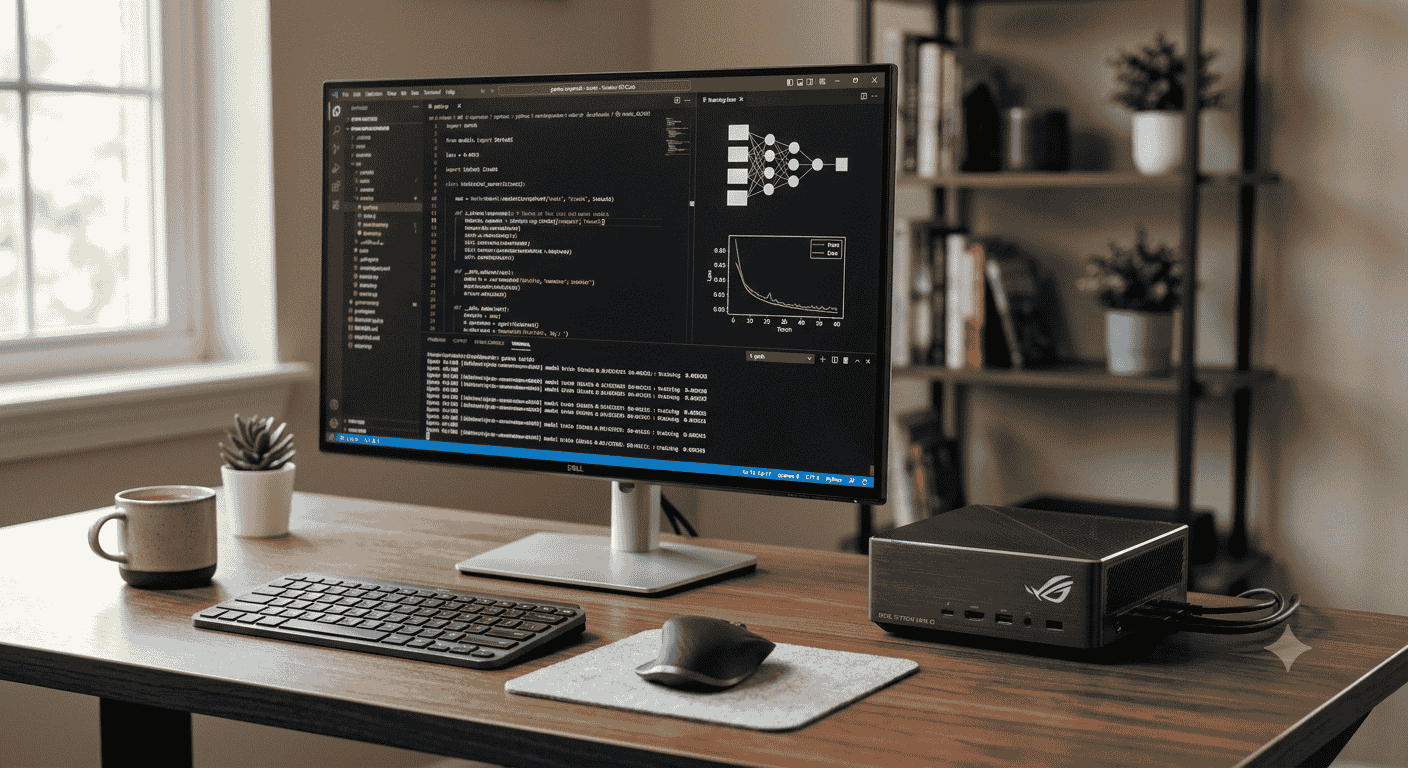 Hình ảnh Strix Halo mini PC kết nối với màn hình